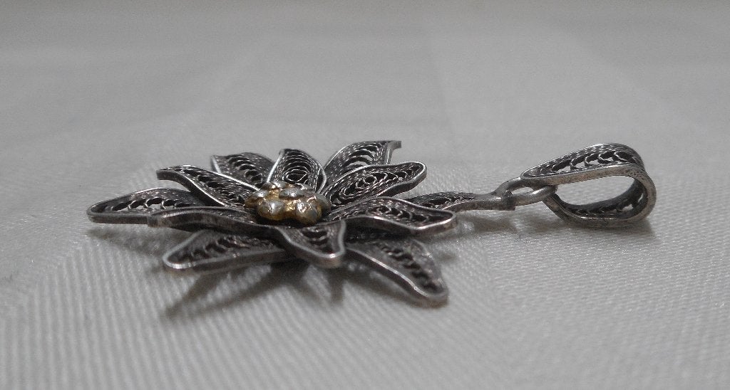 Zilveren vintage edelweiss hanger nr.745, Verzenden, Zo goed als nieuw, Bloem of Plant, Zilver