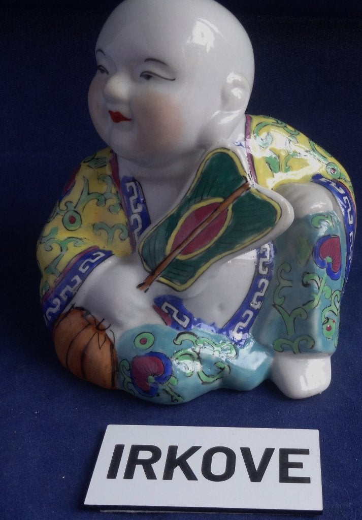 CHINEES MAN MET WAAIER * Porselein *, Minder dan 20 cm, Verzenden, Overige materialen, Beeld