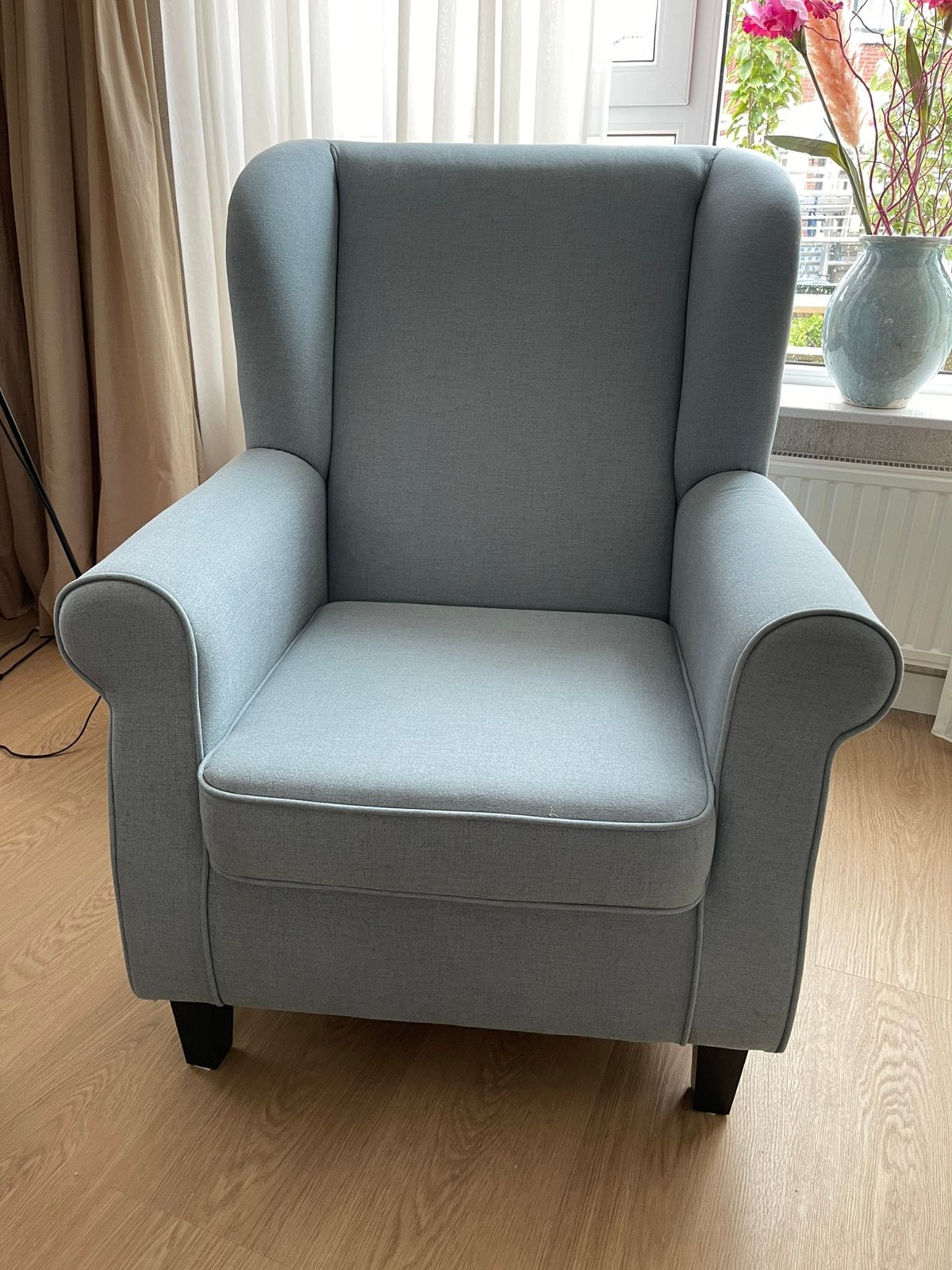 Te Koop fauteuil kleur: ijsblauw, Ophalen, Gebruikt, Minder dan 75 cm, 75 tot 100 cm