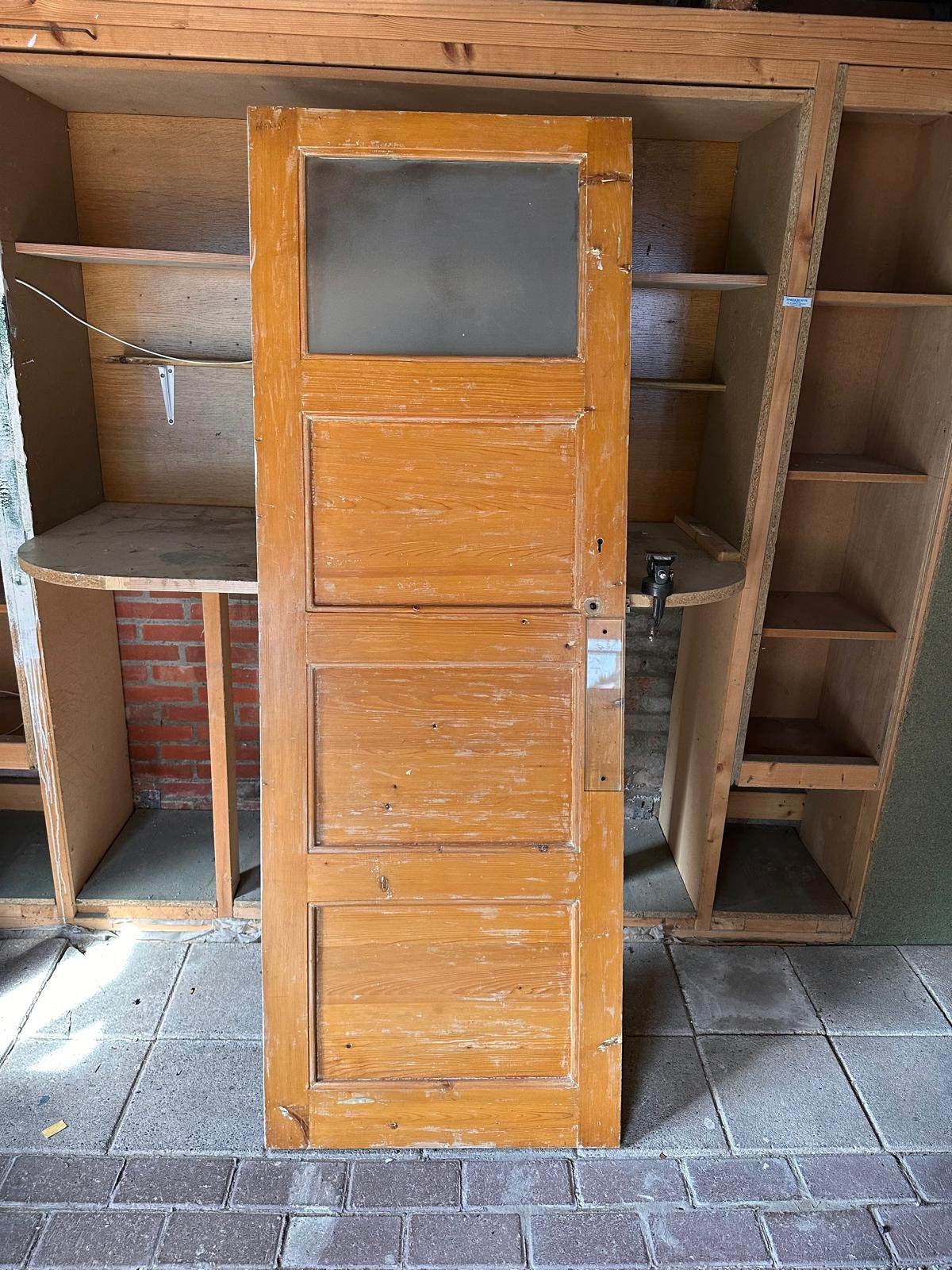 Authentieke houten paneeldeur met glas – 68,5  191,5 cm, Ophalen of Verzenden