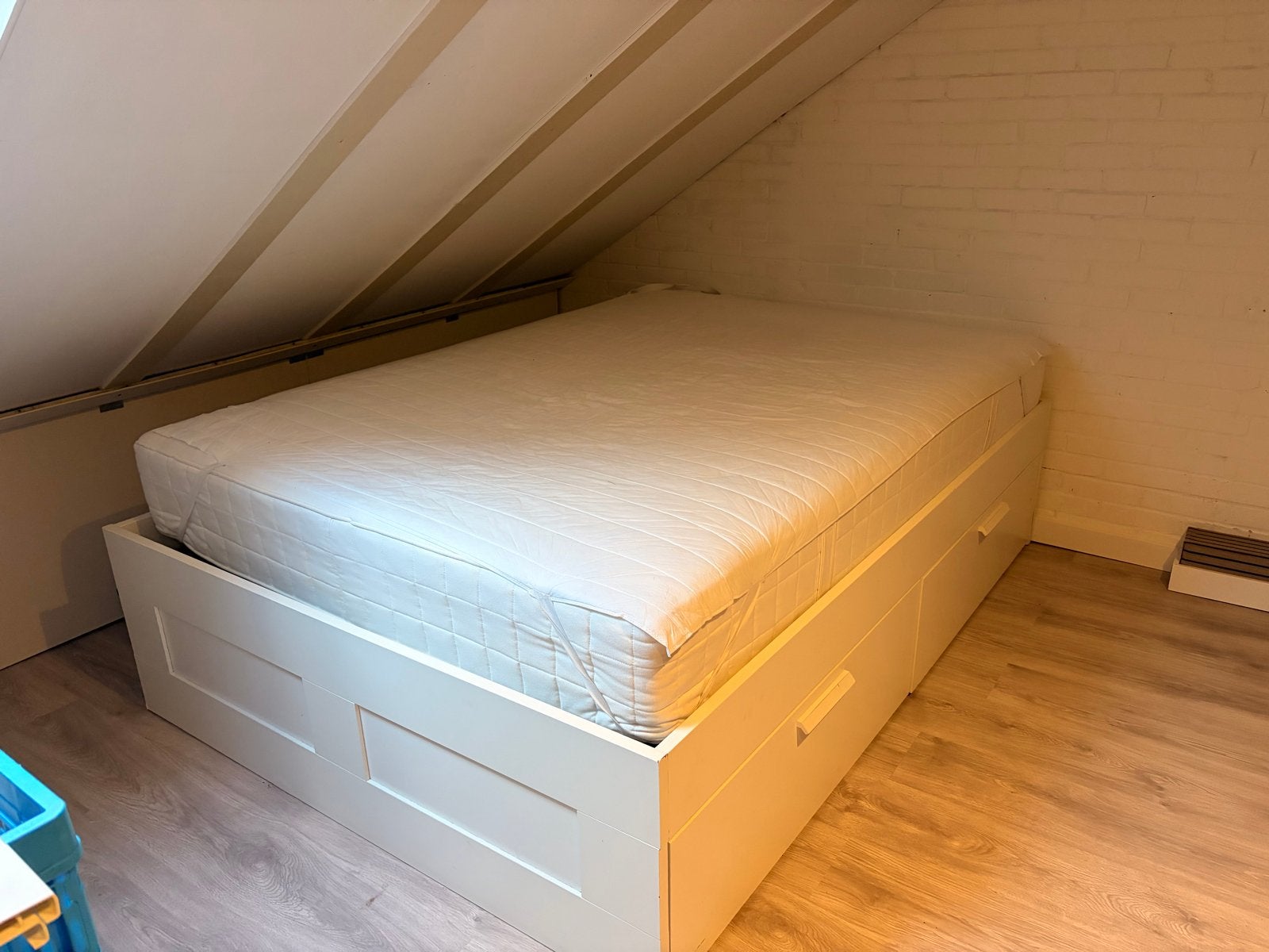 IKEA Brimnes bedframe 140x200 met lades en matras, Ophalen, Gebruikt, Wit, Tweepersoons