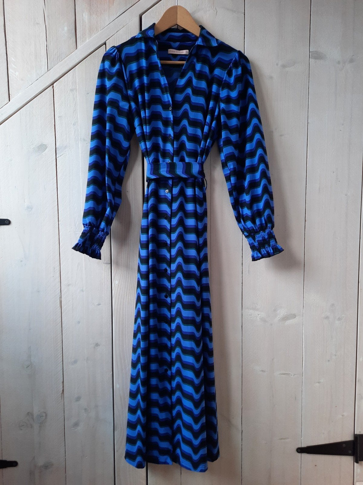 Studio Anneloes Travelstof Jurk - Blauw/Zwart Golfpatroon, Studio Anneloes, Blauw, Ophalen of Verzenden, Zo goed als nieuw