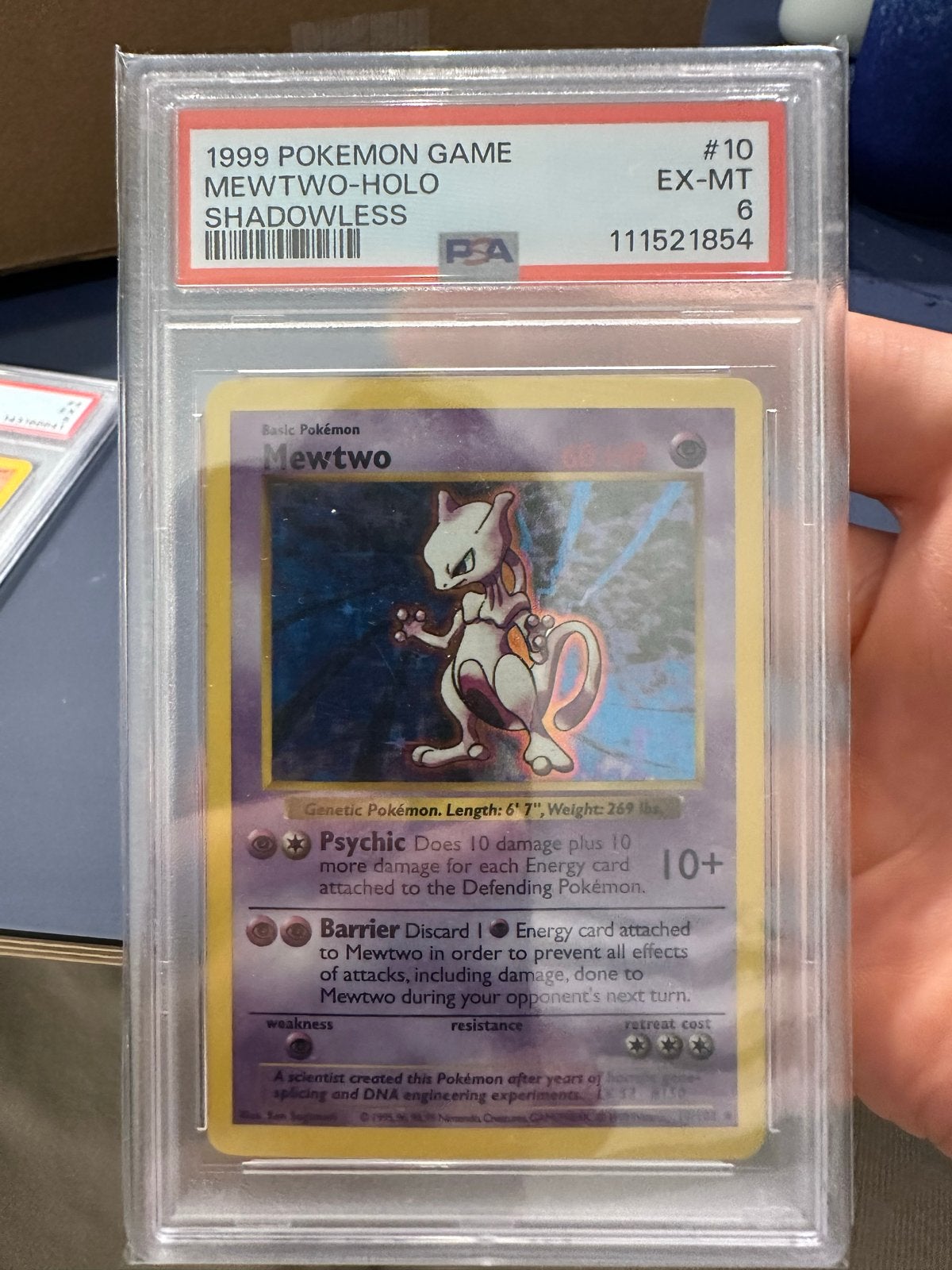 Mewtwo Base Set 10/102 Shadowless PSA 6 Pokémon Kaart, Ophalen of Verzenden, Gebruikt, Losse kaart, Foil