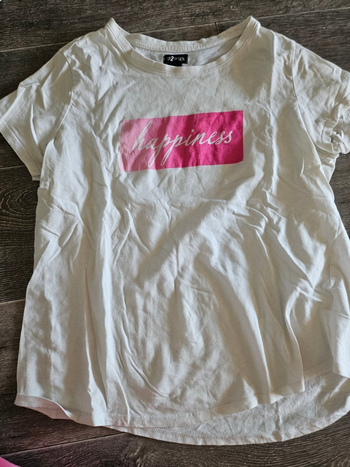 Wit T-shirt met 'happiness' opdruk - UP2FASHION, Wit, Maat 46/48 (XL) of groter, Ophalen of Verzenden, UP2FASHION