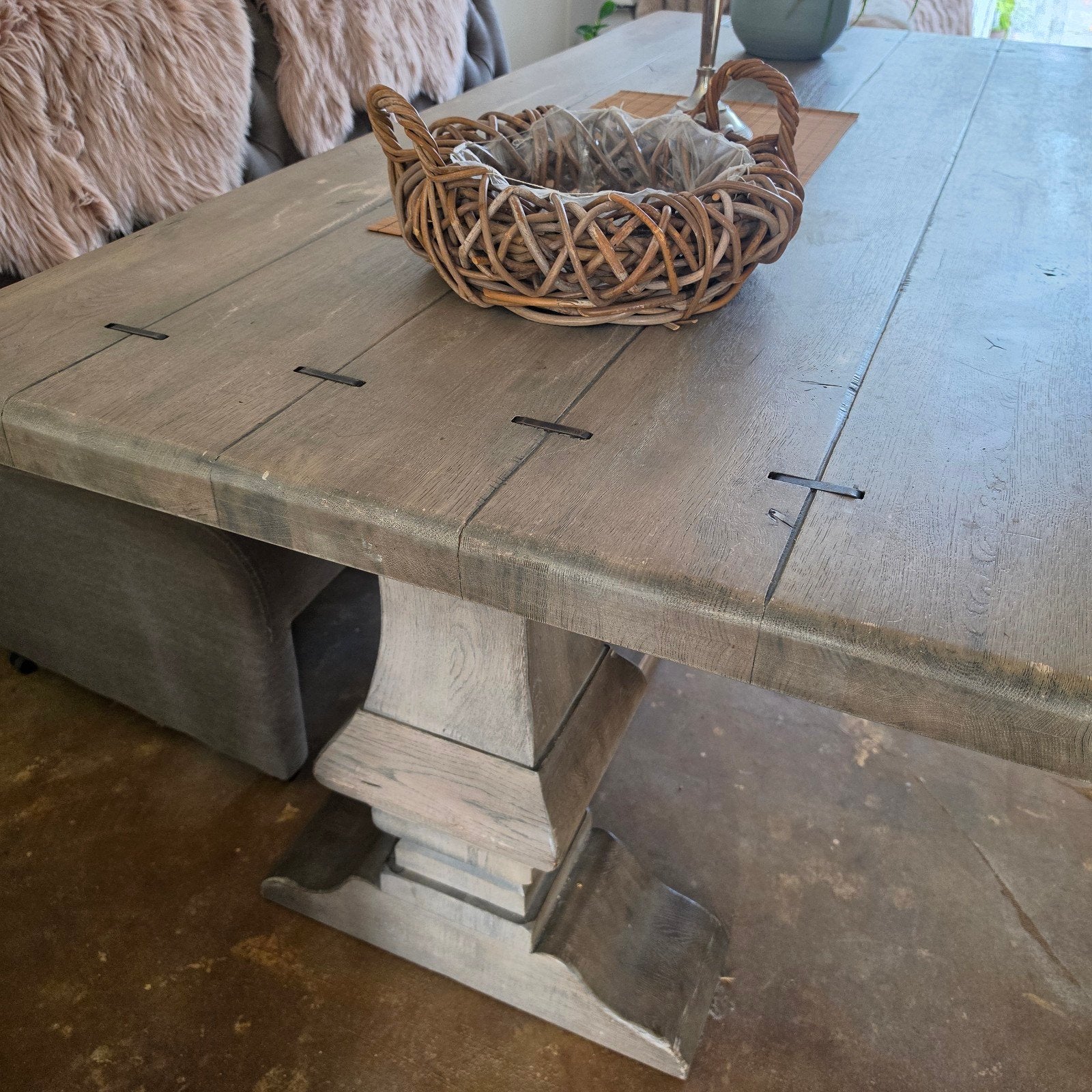 Robuuste kloostertafel 220x100x78 - Grijzig, zware kwaliteit, Kloosterstijl, Robuust, Gebruikt, 100 tot 150 cm, 200 cm of meer