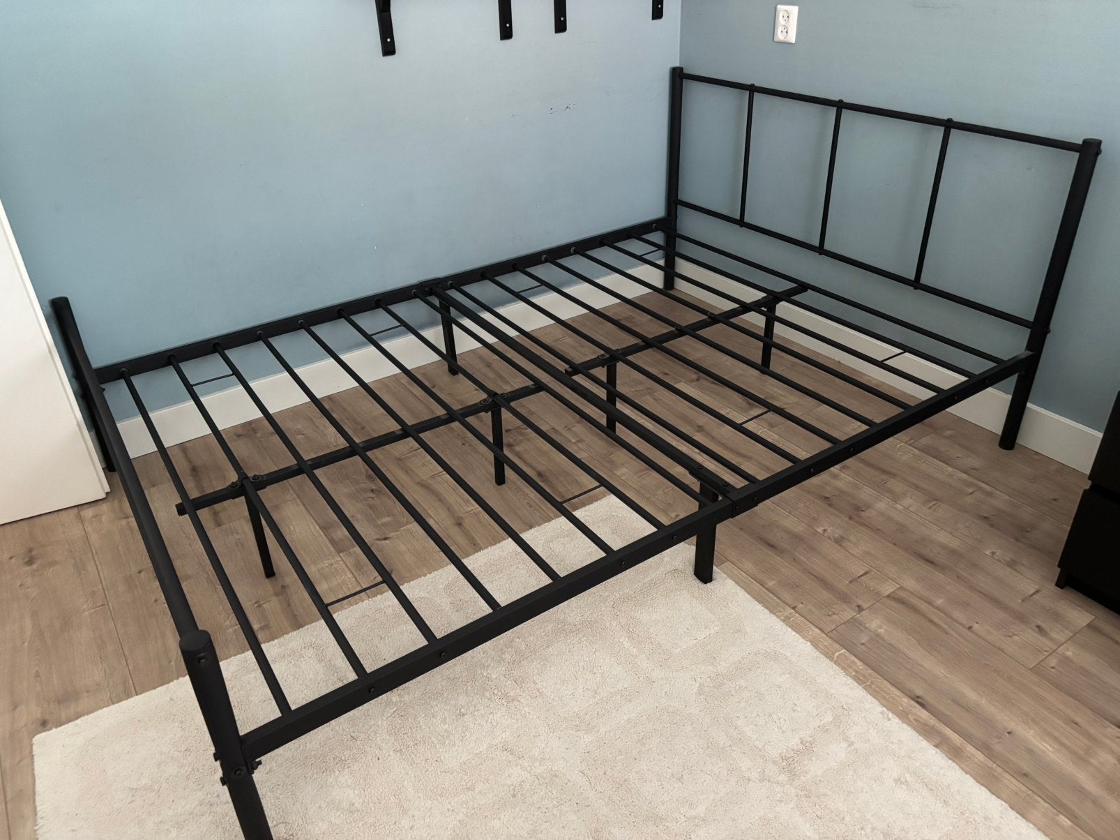 Tiener bed mat zwart staal met matras, Ophalen, Zwart, Tweepersoons, 140 cm