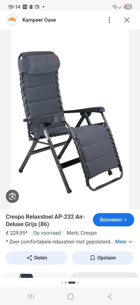 Te koop mooie Crespo stoel, Caravans en Kamperen, Ophalen, Zo goed als nieuw, Campingstoel