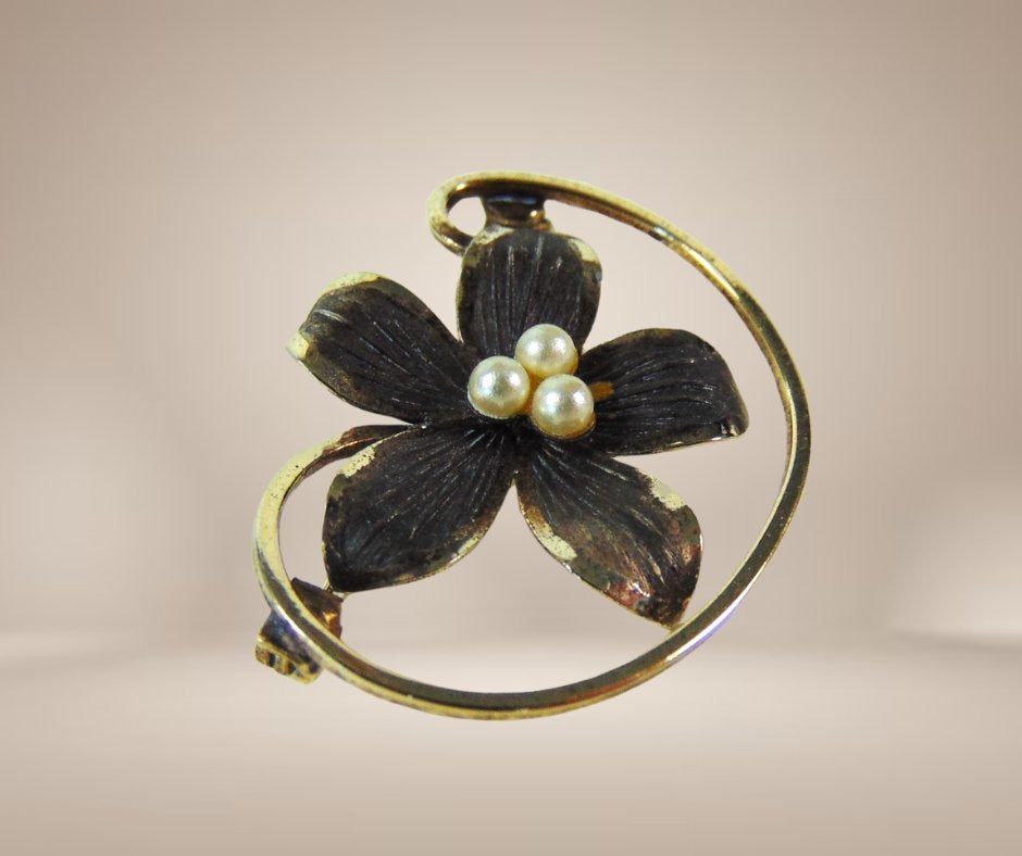 1950 BOND BOYD Sterling zilver bloem broche faux parels!, Overige kleuren, Verzenden, Minder dan 4 cm, Zo goed als nieuw