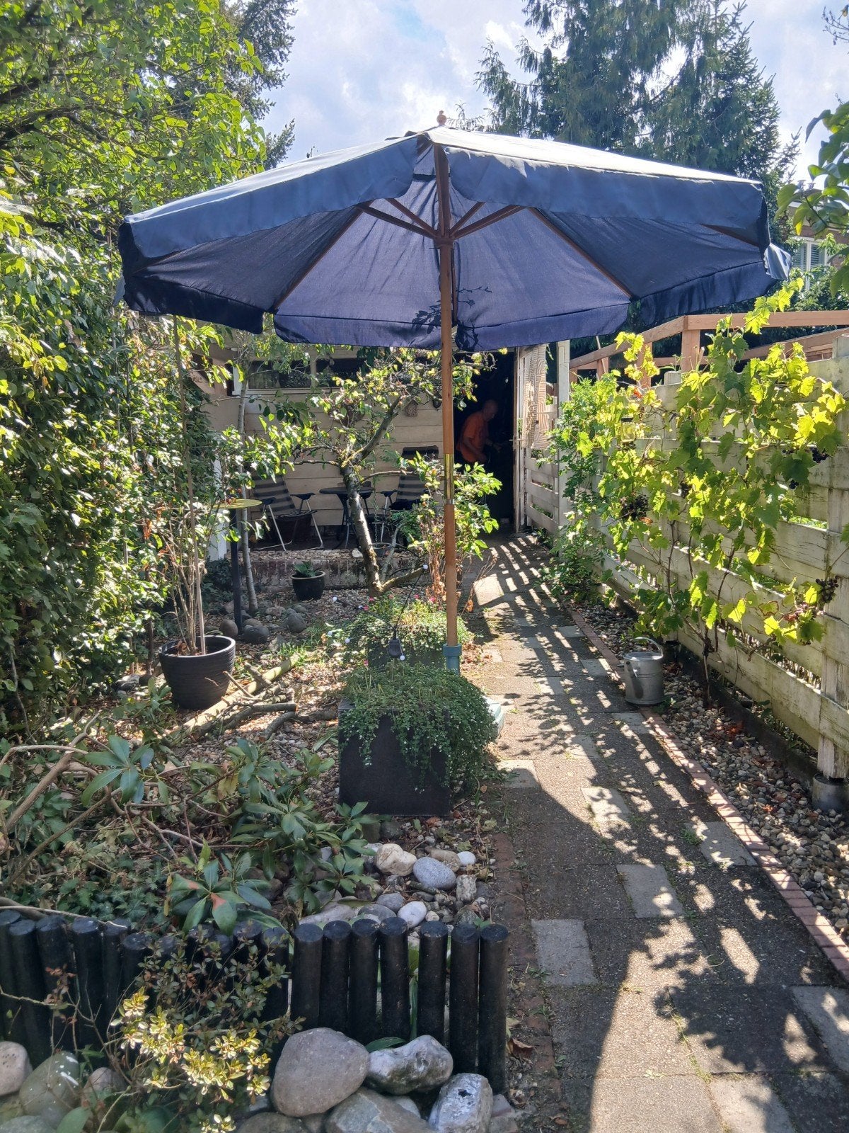 tuinparasol met voet, Ophalen, Gebruikt, 3 tot 4 meter, Stokparasol