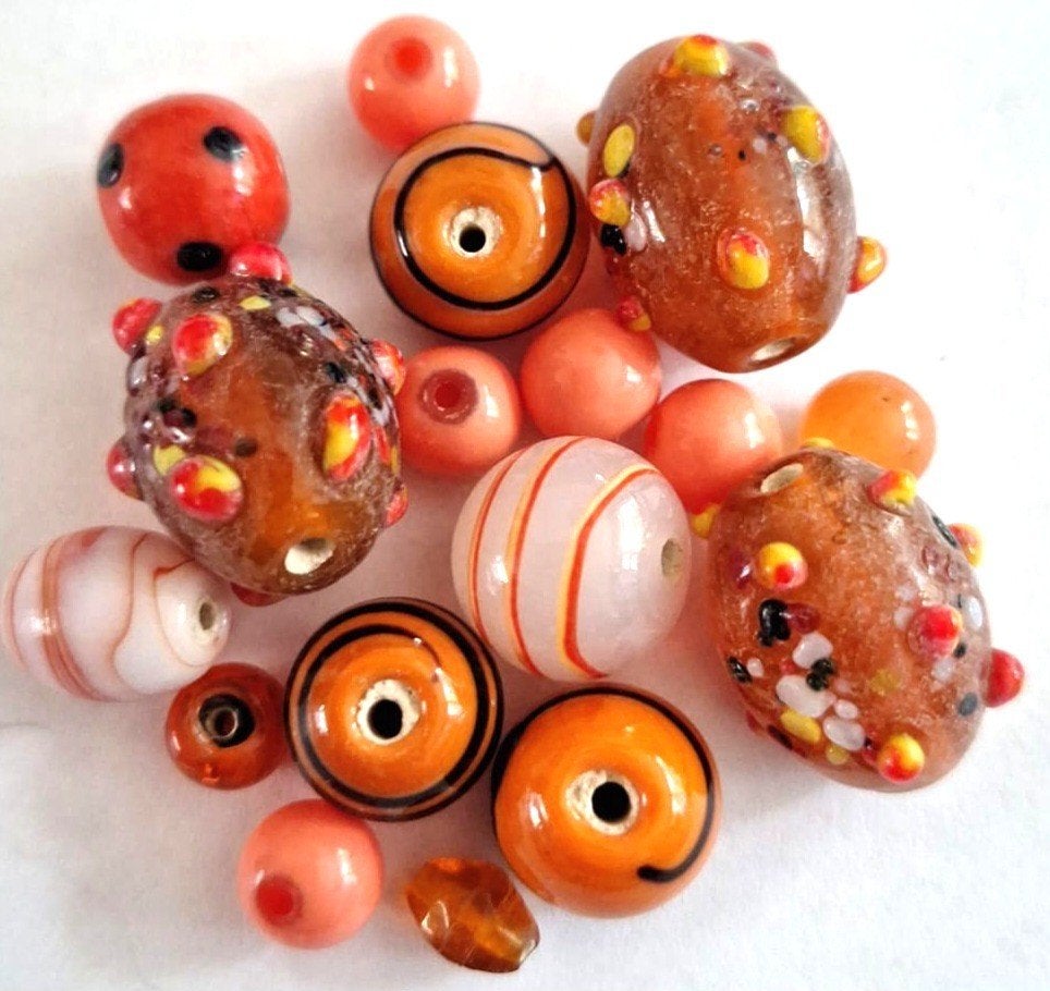 Luxe glas kralen mix oranje tinten 8-16 mm meerdere, Hobby en Vrije tijd, Kralen en Sieraden maken, Verzenden, Nieuw, Kraal