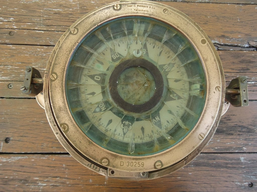 Antiek kompas Iver C. Weilbach & Co. København. (gimbal), Verzenden, Gebruikt, Gps of Kompas