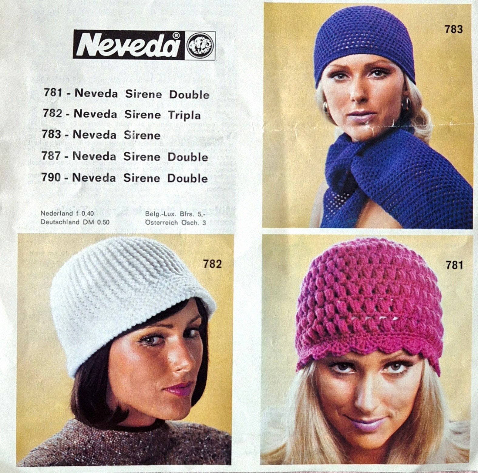 Vintage Neveda jaren 70 mutsen patroon breien & haken, Ophalen of Verzenden, Zo goed als nieuw, Breien of Haken, Patroon of Boek