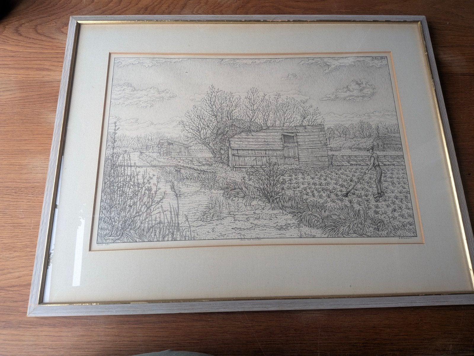 Litho R. Bremmer (1966) - Boerderijlandschap met boer, Ophalen of Verzenden