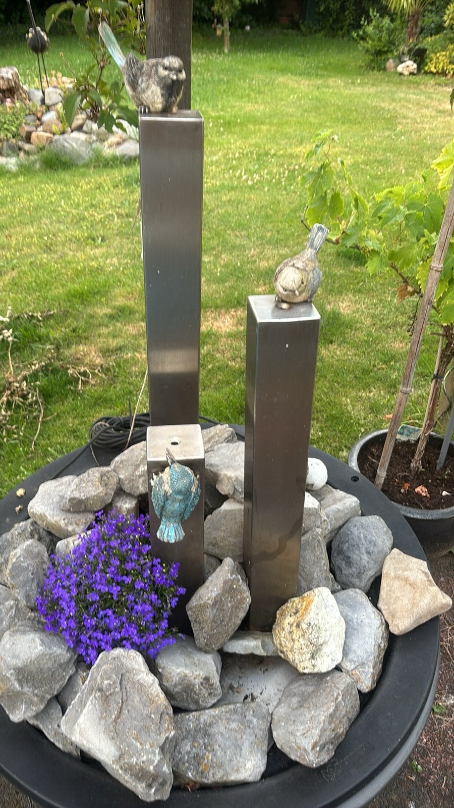 RVS Waterornament met vogels gereserveerd, Tuin en Terras, Ophalen of Verzenden, Gebruikt, Rvs, Waterornament