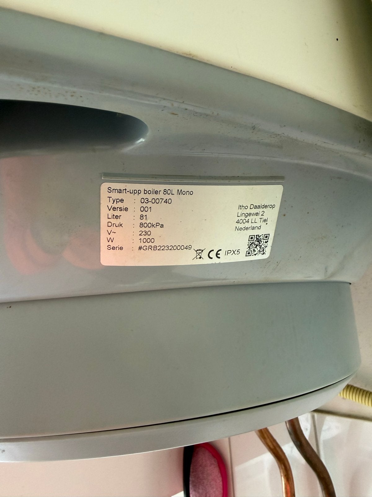 Itho Daalderop Smart-Up Boiler 80L Mono, Doe-het-zelf en Verbouw, Geisers en Boilers, Ophalen, Gebruikt, 20 tot 100 liter, Boiler