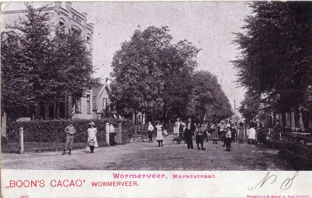 Wormerveer, Marktstraat met veel mensen. 5587, Ophalen of Verzenden, Voor 1920, Gelopen, Noord-Holland