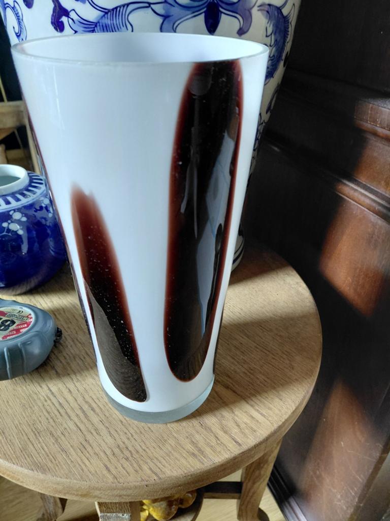 Vintage Murano Carlo Moretti  vaas wit bruin, Ophalen, Huis en Inrichting