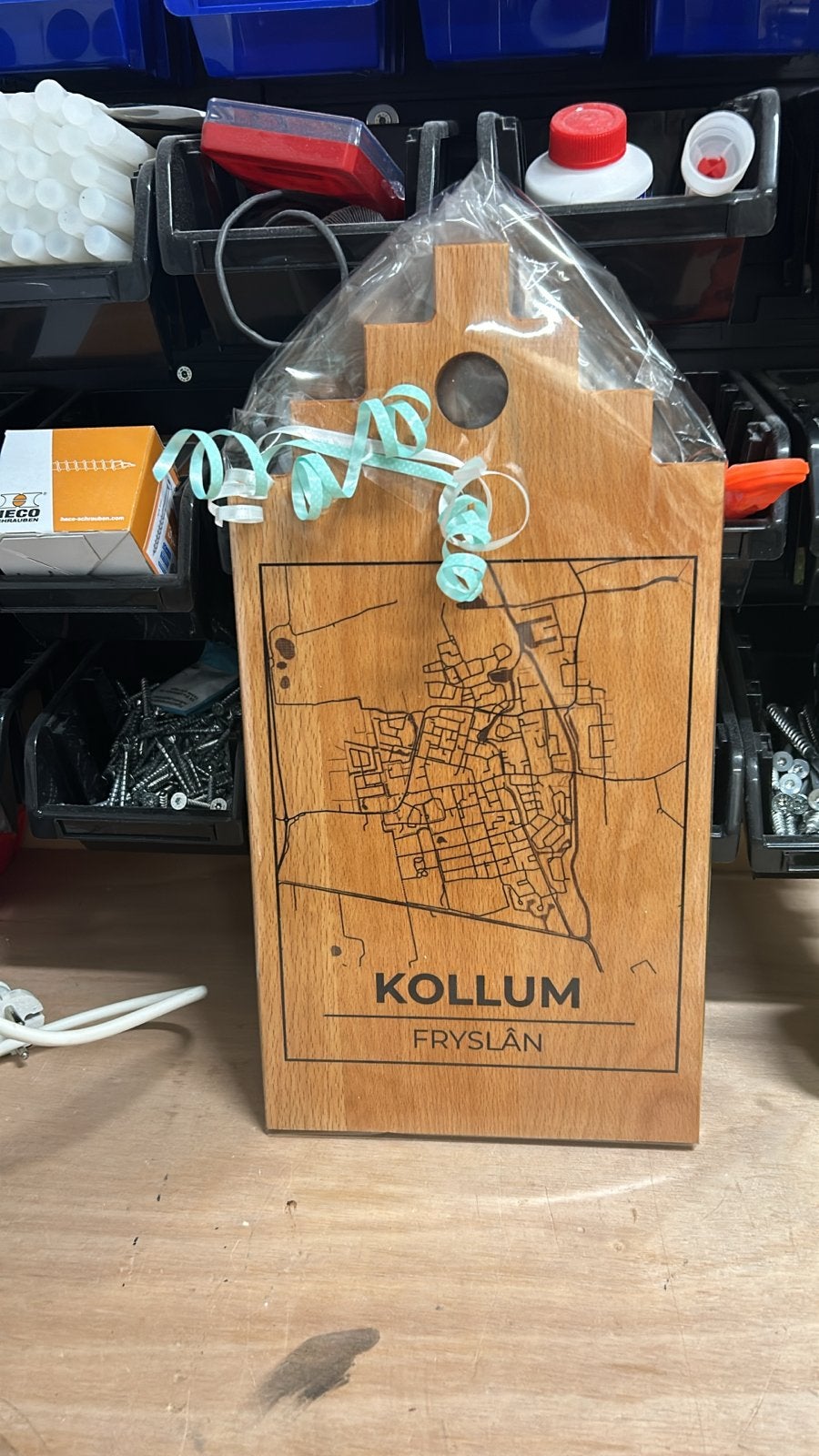 Gepersonaliseerde Borrelplank met Dorps- of Stadskaart Gravu, Hout, Snij-/serveerplank, Nieuw, Ophalen of Verzenden