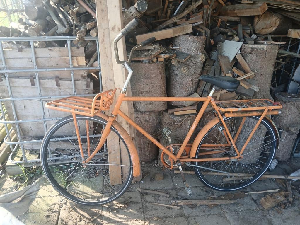 Oranje herenfiets met voordrager, 56 cm of meer, Ophalen, Gebruikt, Overige merken