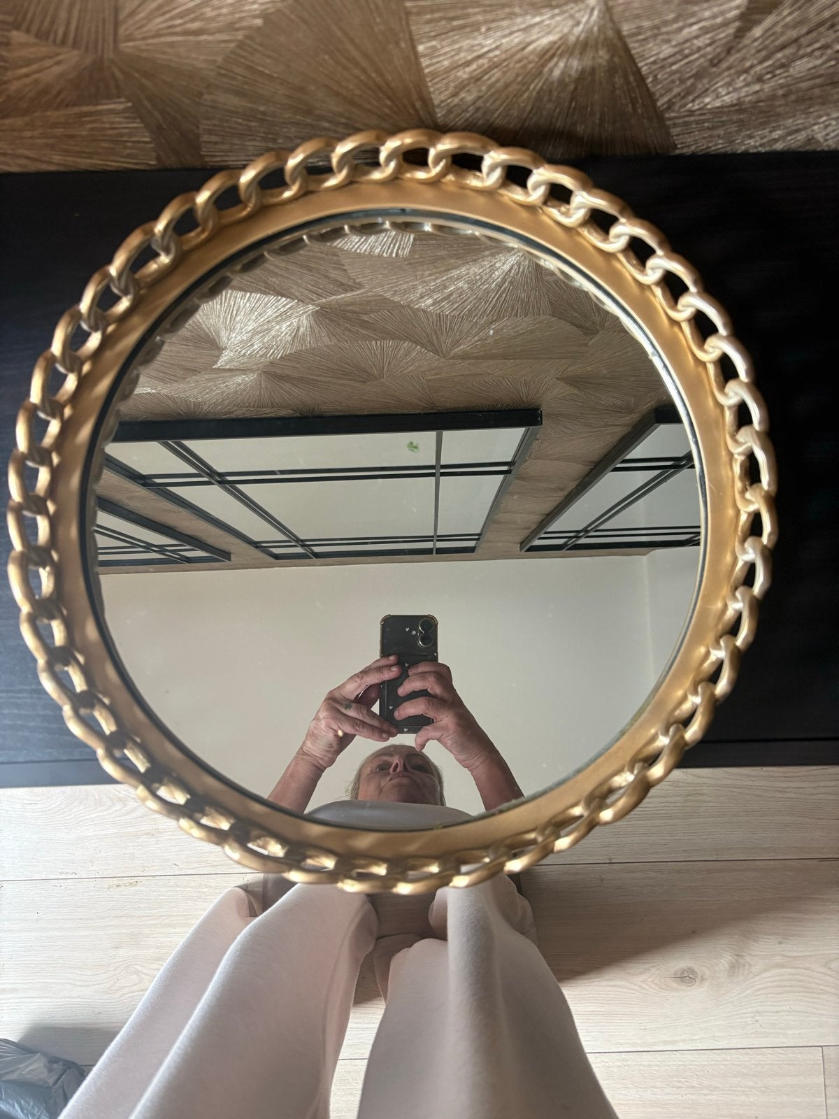 Gouden spiegel dienblad met kettingrand, Ophalen of Verzenden, Zo goed als nieuw, Goud, Metaal