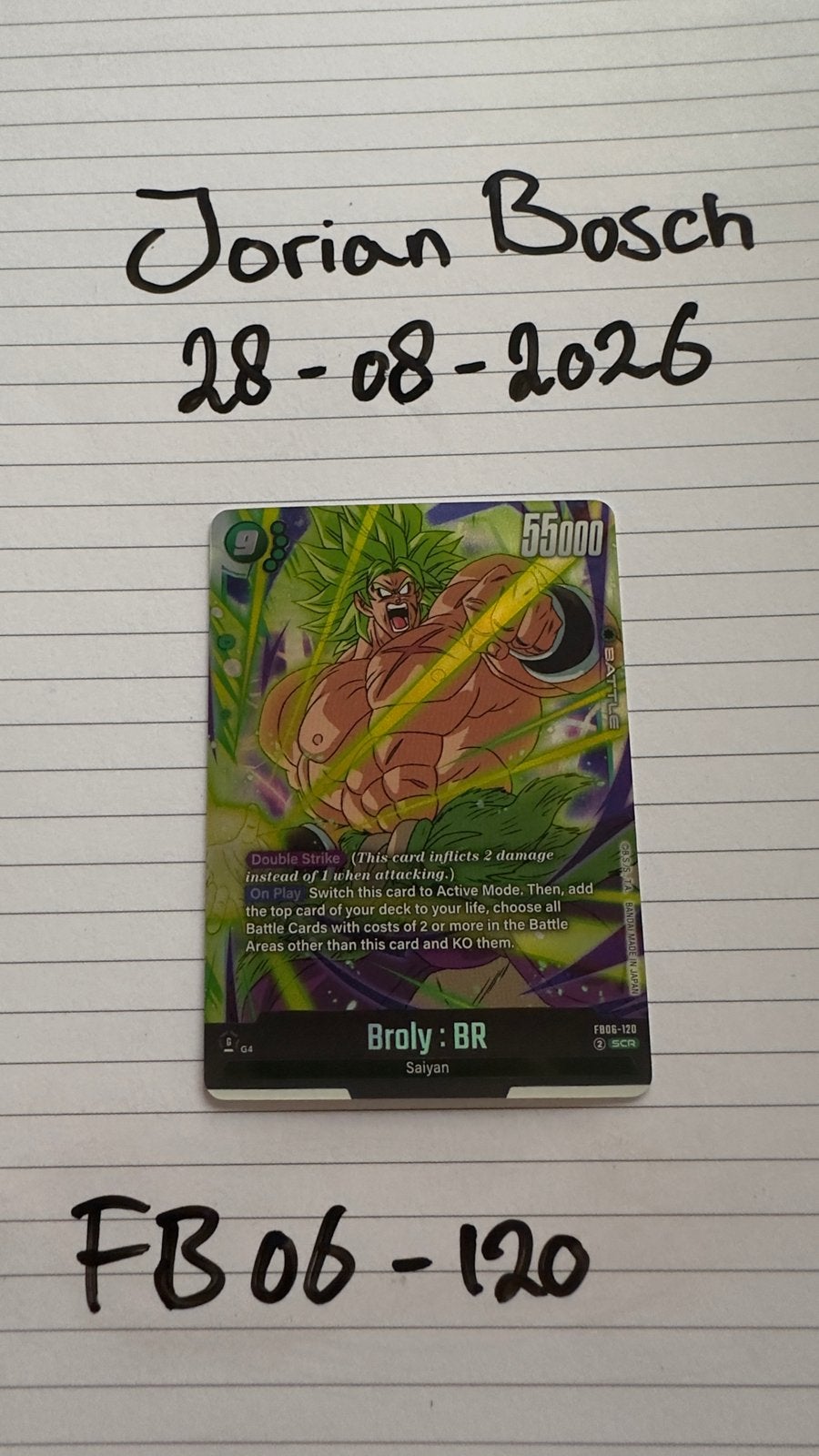 Dragon Ball Super Card Game - Broly: BR FB06-120 SCR, Hobby en Vrije tijd, Ophalen of Verzenden, Zo goed als nieuw, Losse kaart