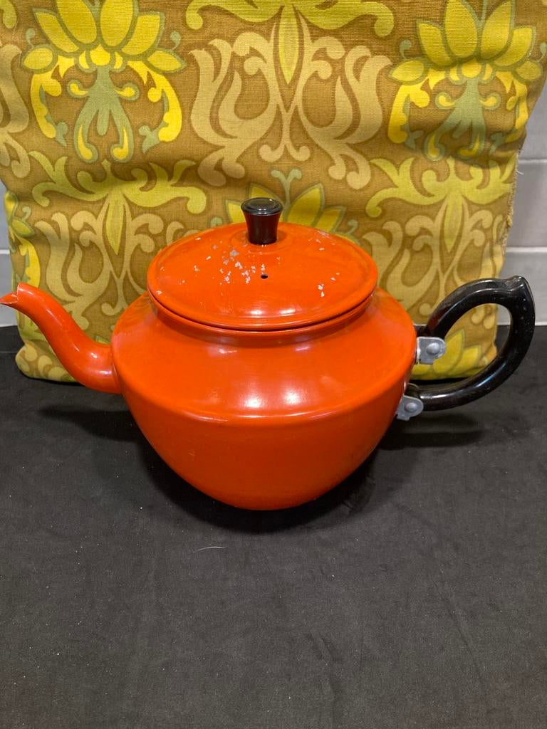 Vintage aluminium oranje theepotje (020524), Ophalen of Verzenden, Gebruikt, Aluminium