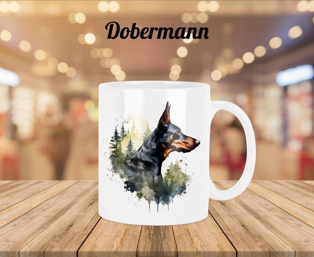 Dobermann profiel mok, Verzenden, Nieuw, Overige stijlen, Kop(pen) en/of Schotel(s)