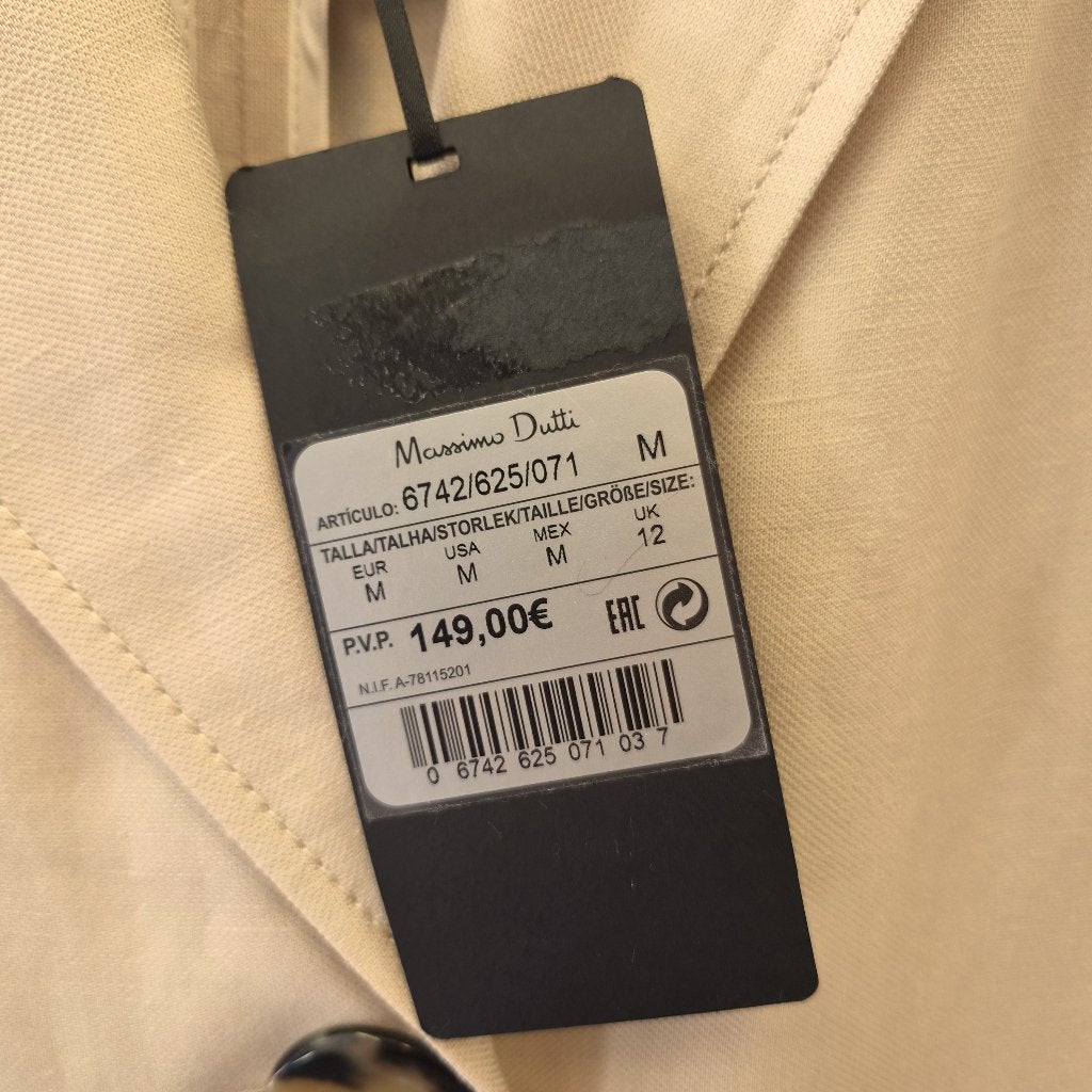 Massimo Dutti elegante linnen beige lange jas mt M nr 51332, Maat 38/40 (M), Massimo Dutti, ., Beige