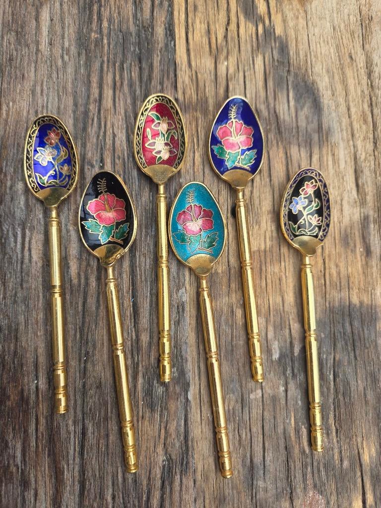 Vintage lepeltjes cloisonne, 6 stuks, Ophalen
