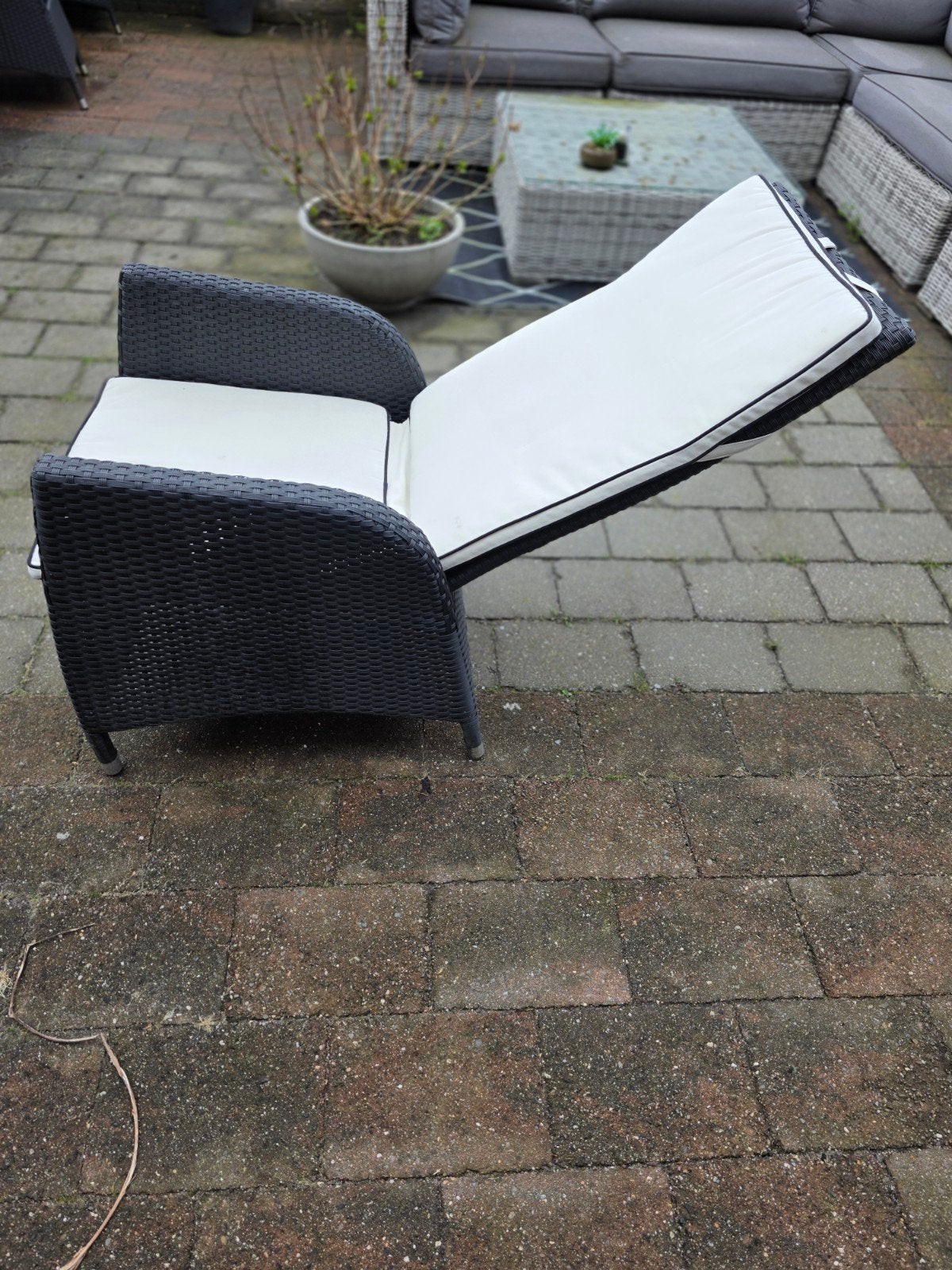 Verstelbare Wicker Tuinstoel - Grijs, Ophalen of Verzenden, Gebruikt, Wicker, Verstelbaar