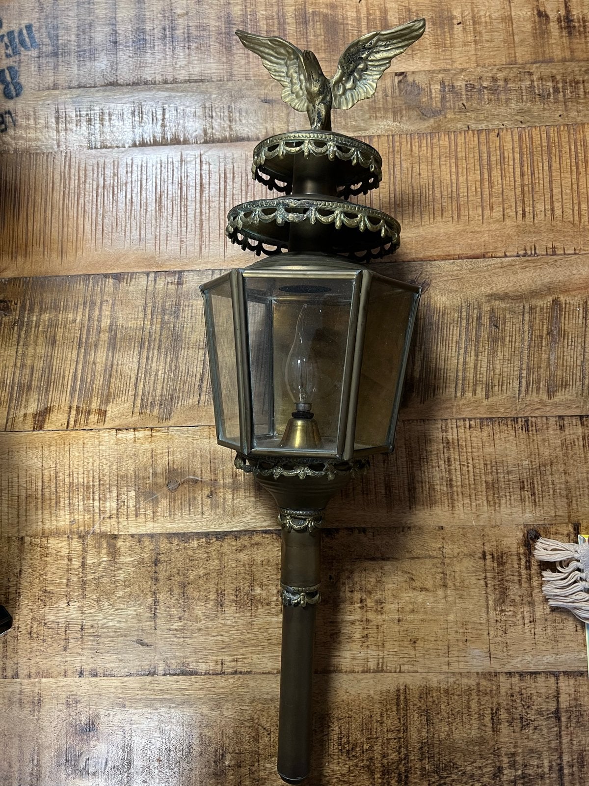 Antieke koperen lantaarn met adelaar decoratie, Ophalen of Verzenden