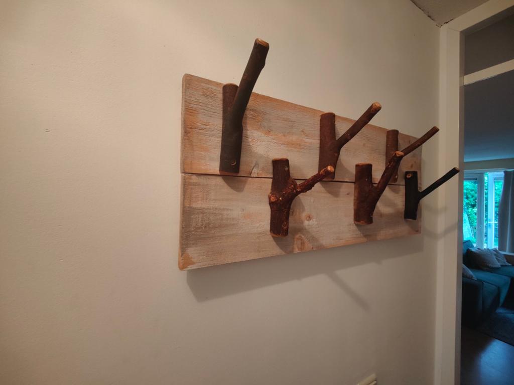 Rustieke handgemaakte kapstok van gerecycled hout, Gebruikt, Minder dan 100 cm, Hout, Ophalen