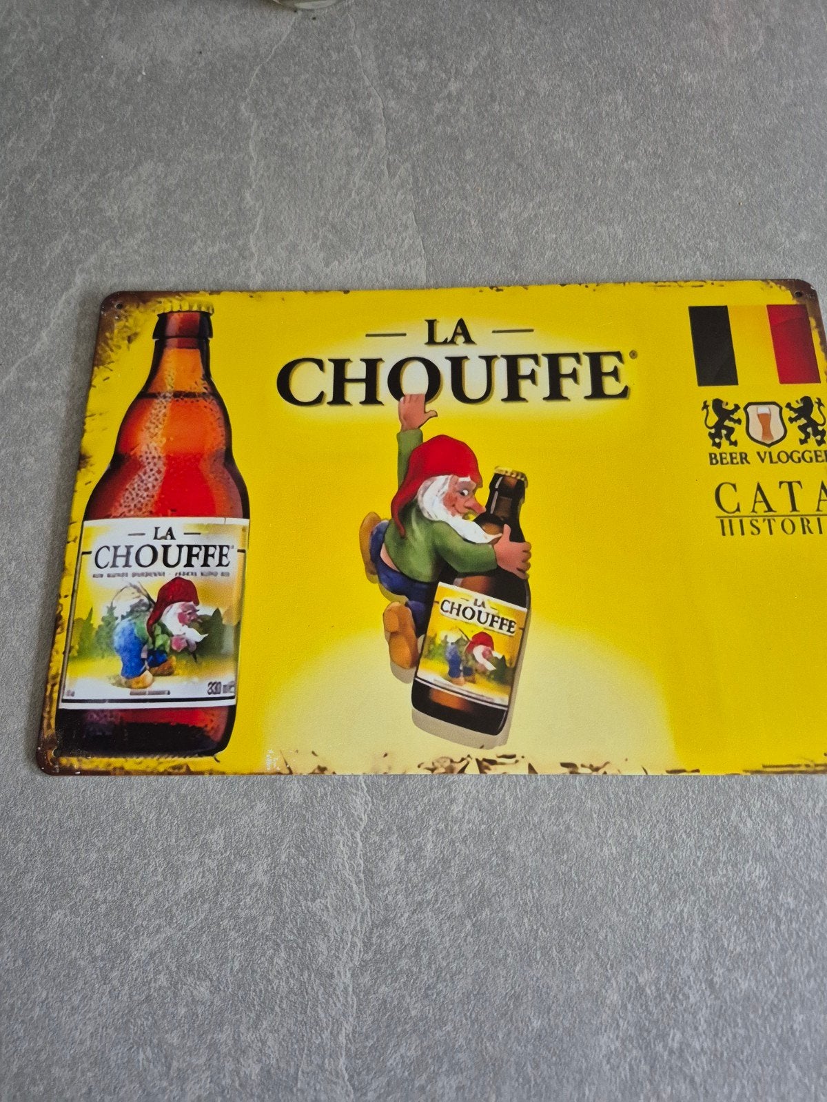 La Chouffe Reclamebord - Vintage Bier Decoratie, Ophalen of Verzenden, Zo goed als nieuw, Reclamebord