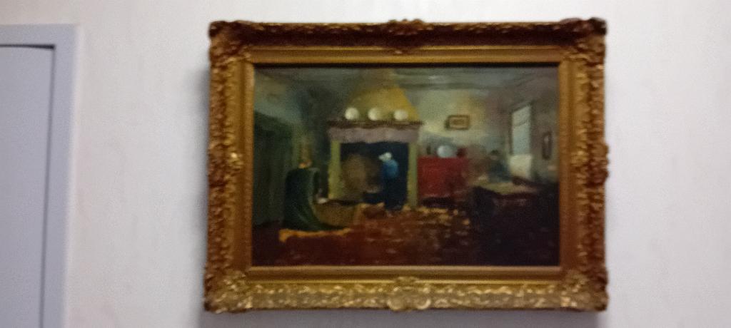 oud schilderij vrouw bij open haard, Ophalen