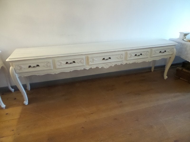 Xxl queen ann side table met 5 lades wit gerestyled