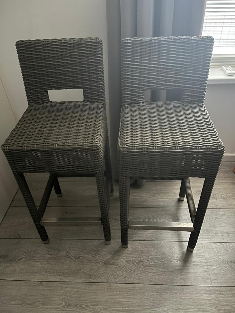 2 Rotan barkrukken, Huis en Inrichting, Barkrukken, 2 krukken, Ophalen, Gebruikt, 90 cm of meer