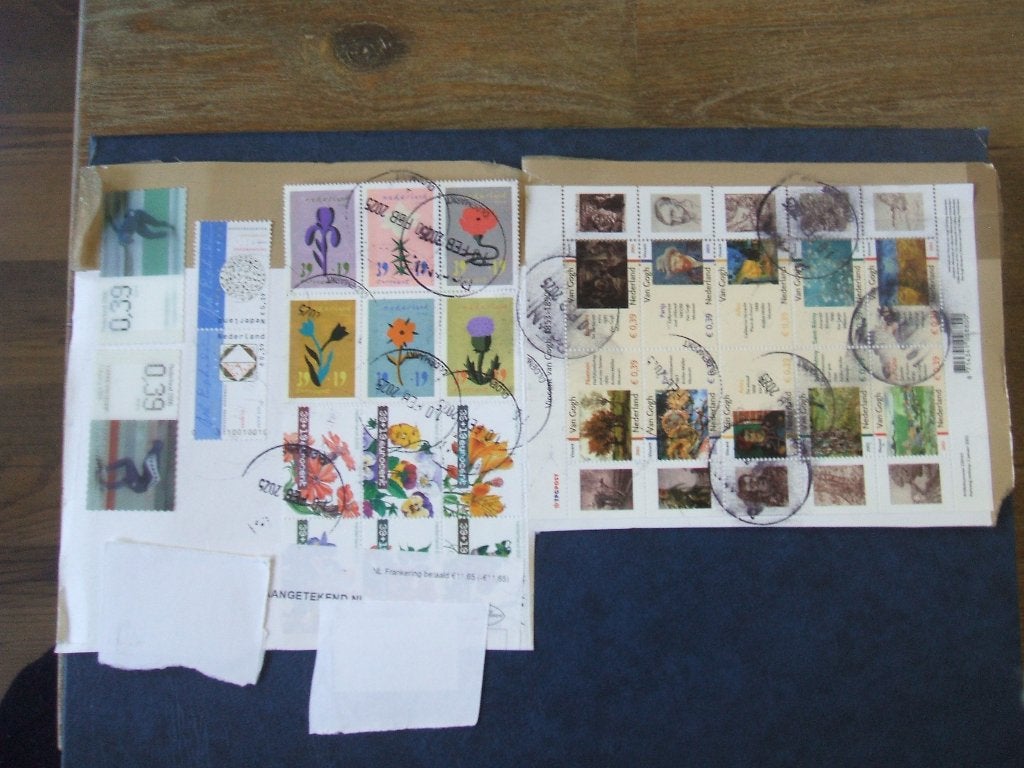 Nederland op papier vel  Vincent van Gogh, bloemen, Postzegels en Munten, Ophalen of Verzenden, Na 1940, Gestempeld