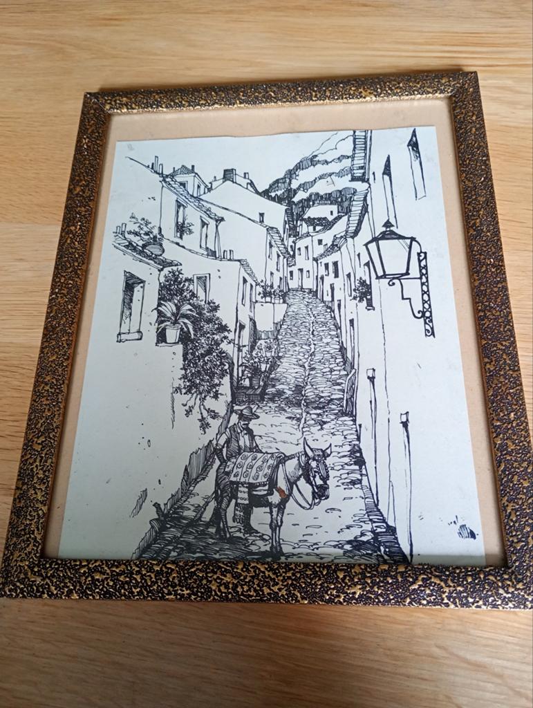 Ingelijste tekeningen van Portugese straatjes, Antiek en Kunst, Ophalen of Verzenden