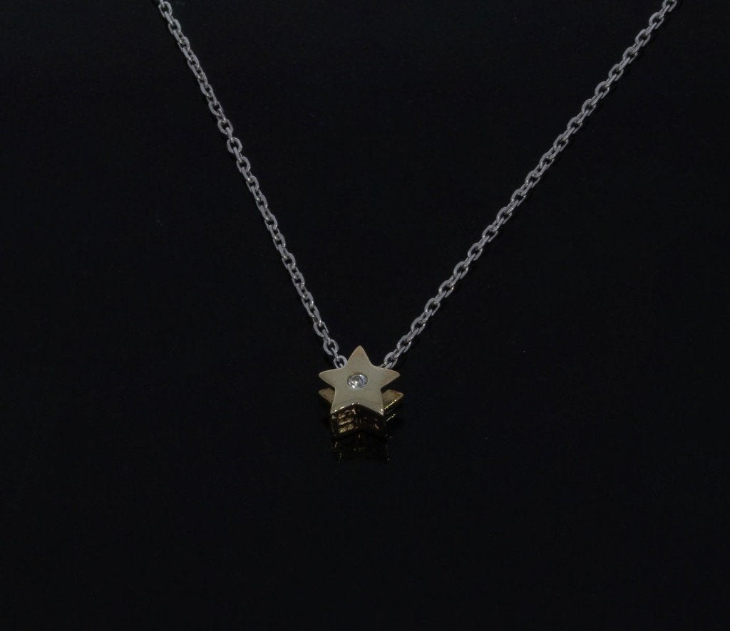 Nieuwe briljant zirkonia ster ketting en hanger 14k goud, Voordeelsieraden, Verzenden, Zo goed als nieuw, Met edelsteen