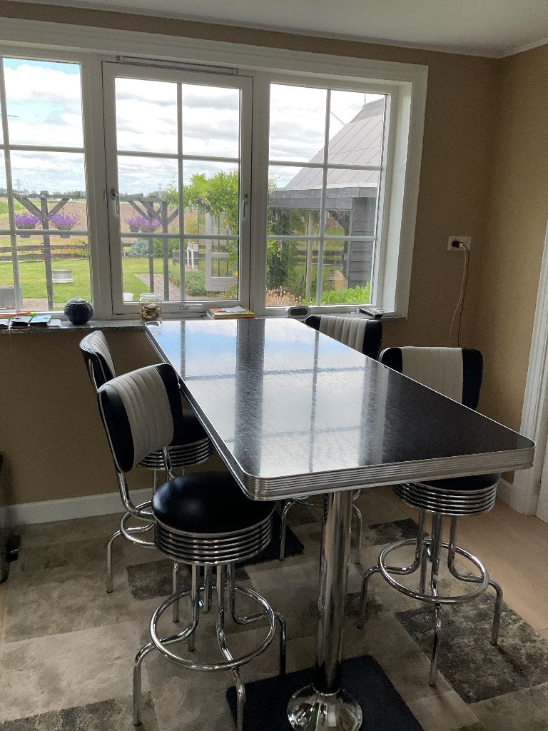 Jaren 50 bartafel met krukken, Ophalen, Draaibaar, Zo goed als nieuw, 90 cm of meer