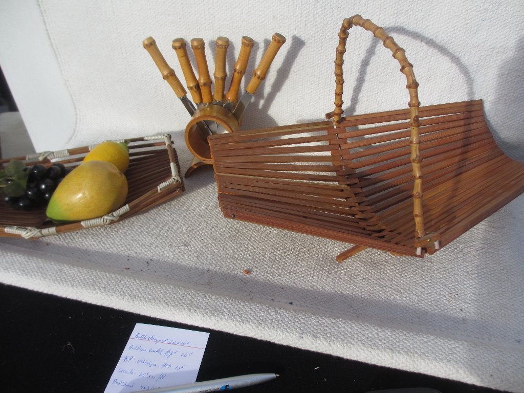 Div. Vintage Bamboe /Fruitschalen en set fruitmesjes, Antiek en Kunst, Ophalen of Verzenden