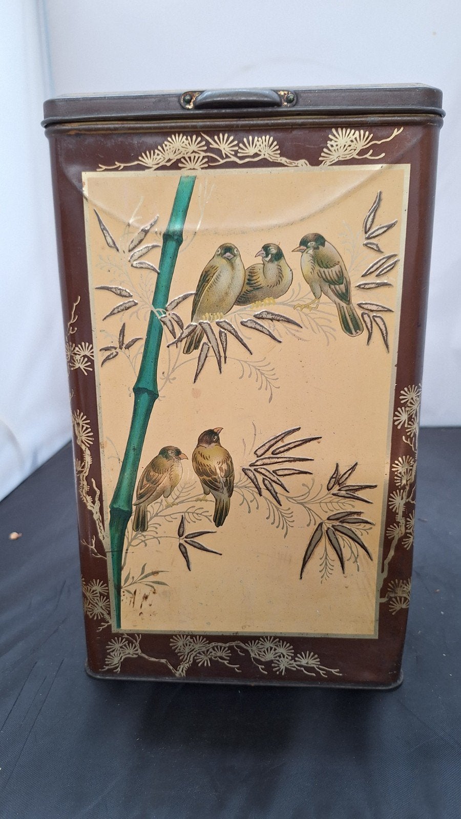 Antieke Louis Dobbelmann Koffieblik met Vogeldecoratie, Ophalen of Verzenden