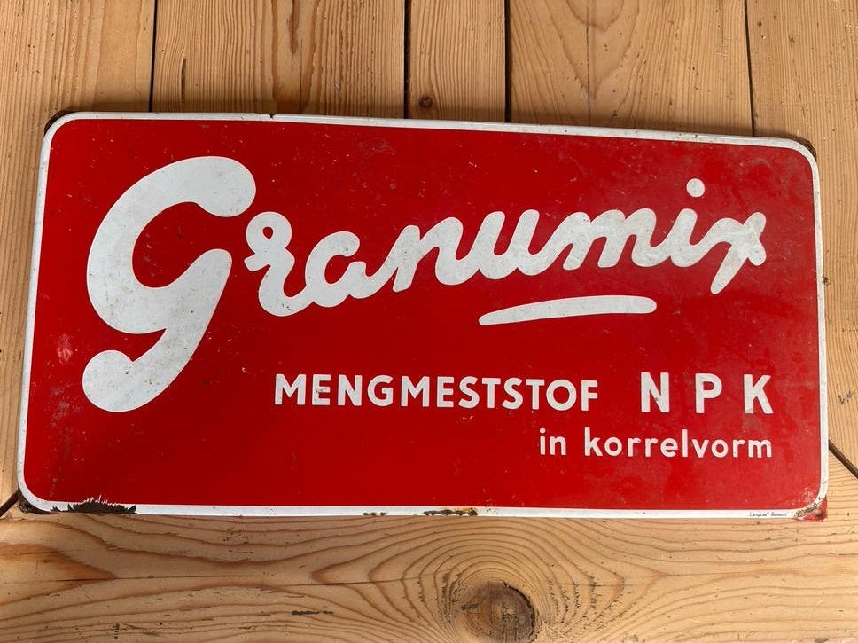Vintage Granumix Emaille Reclamebord - Mengmeststof NPK, Verzamelen, Ophalen of Verzenden, Gebruikt, Reclamebord
