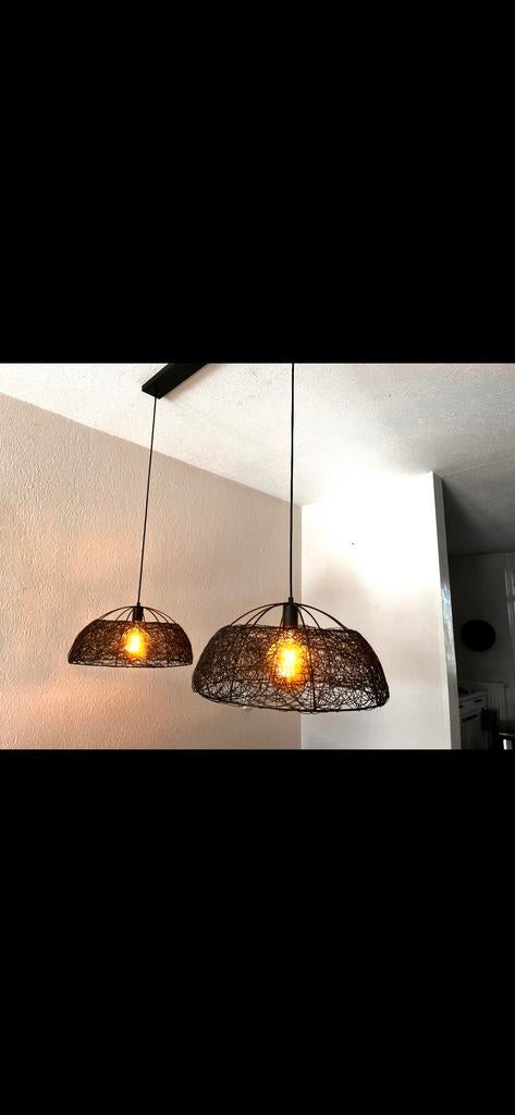 Moderne dubbele hanglamp - Zwart staaldraad, Ophalen, Zo goed als nieuw, Metaal, 75 cm of meer