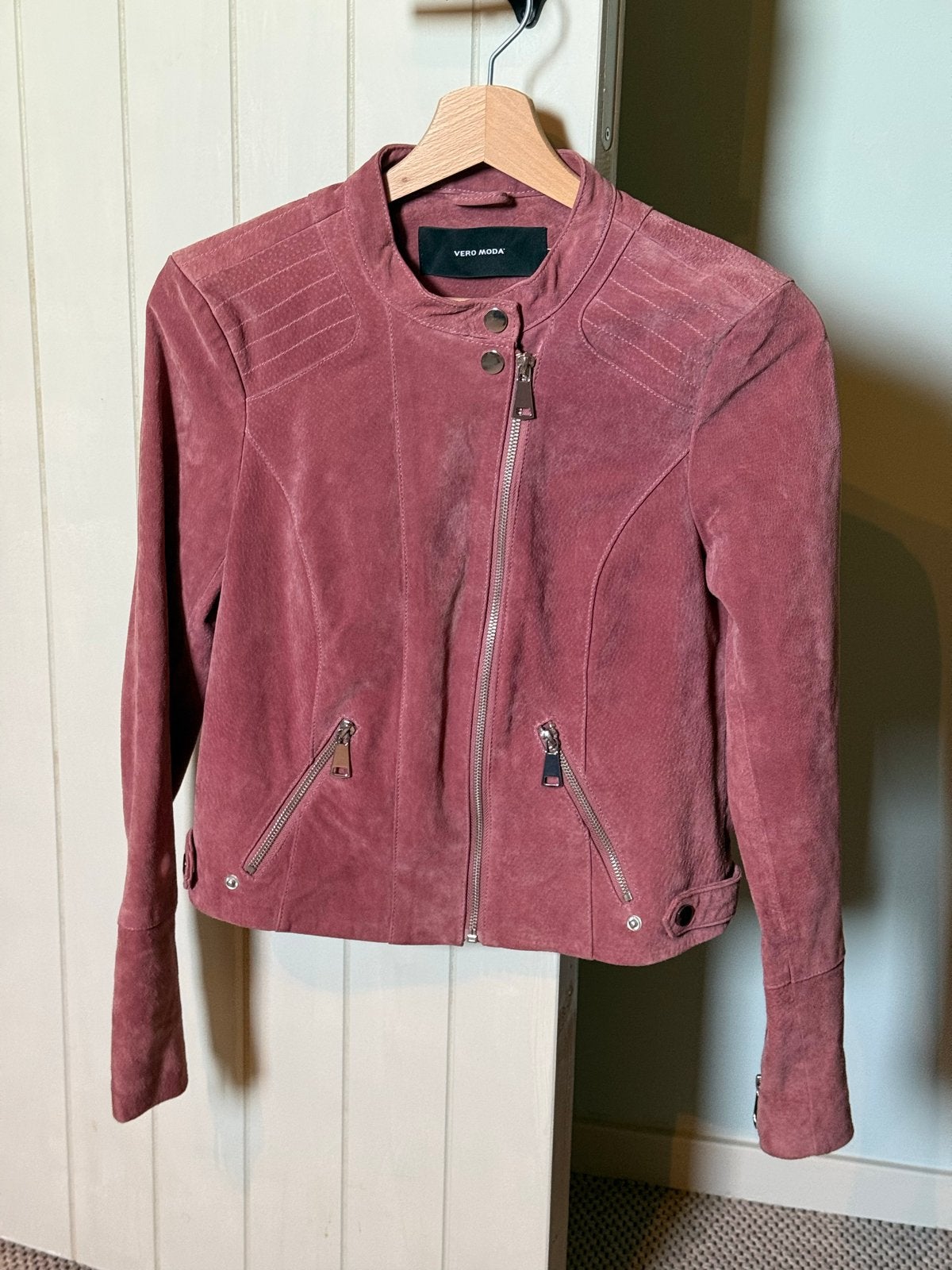 100% Leer Suede Jas Roze Maat S, Kleding | Dames, Ophalen of Verzenden, Gedragen, Maat 36 (S), Roze