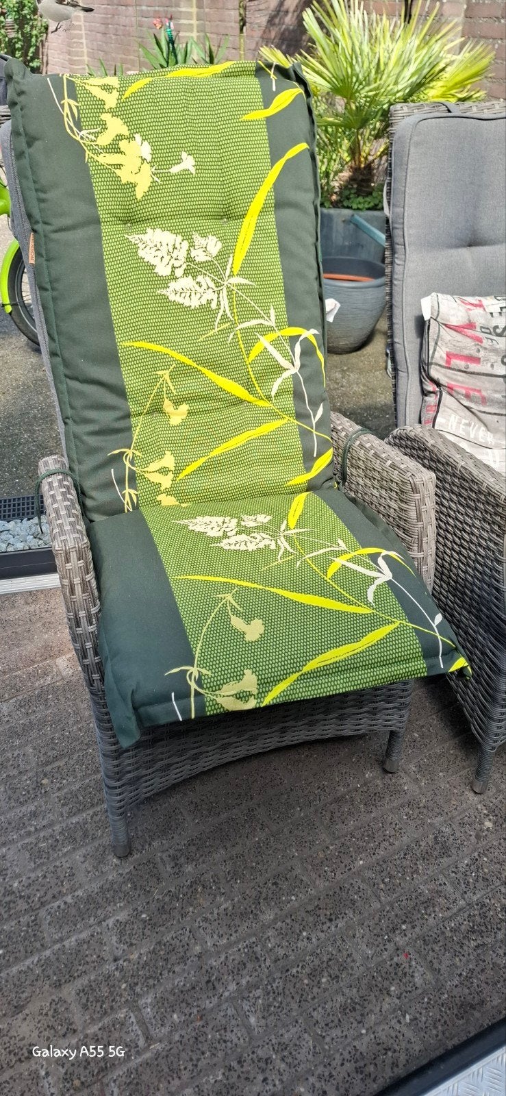 Comfortabel tuinstoelkussen met bamboeprint, Tuin en Terras, Tuinstoelen, Ophalen of Verzenden, Gebruikt, Textileen
