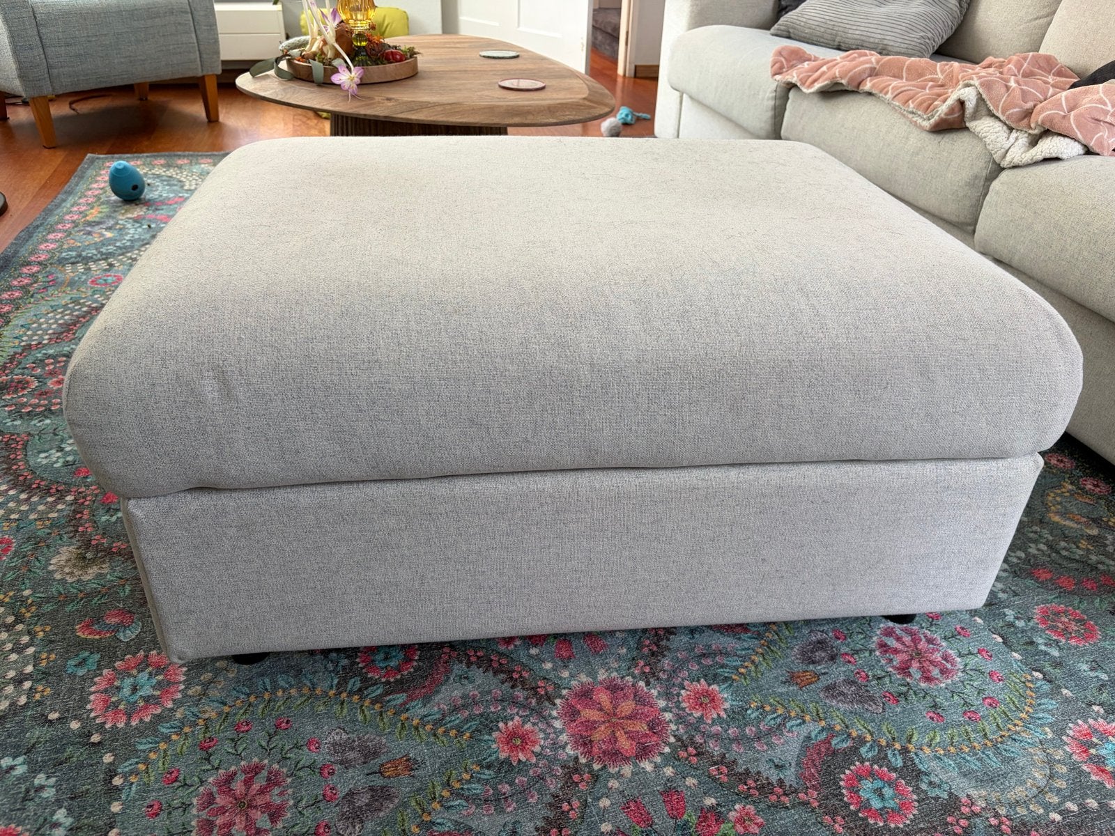 IKEA Vimle Voetenbank met opbergruimte - ecru/Grijs, Ophalen, 75 tot 100 cm, Zo goed als nieuw, Stof