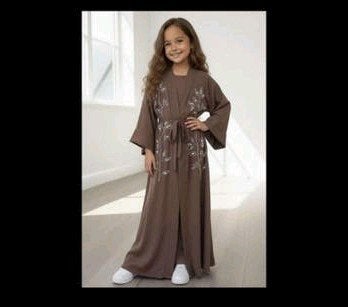 Elegante Abaya voor meisjes - Bruin met borduursel, Ophalen of Verzenden, Nieuw, Onbekend, Meisje