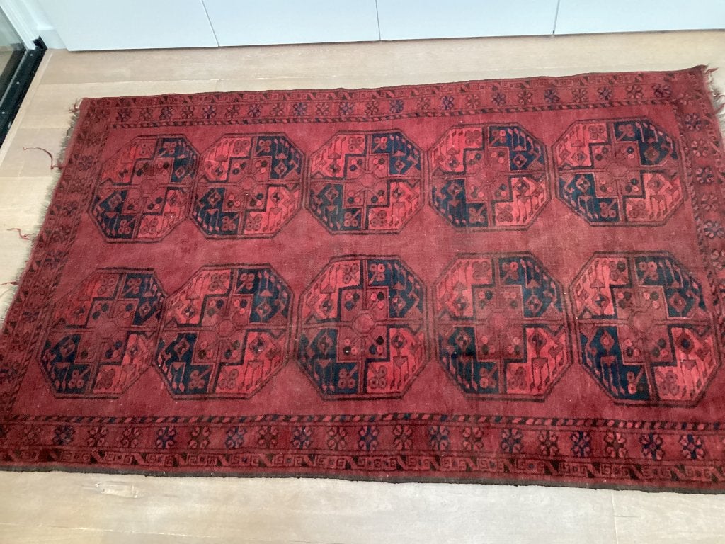 Handgeknoopt Perzisch Vloerkleed, Ophalen, Gebruikt, 100 tot 150 cm, Blauw