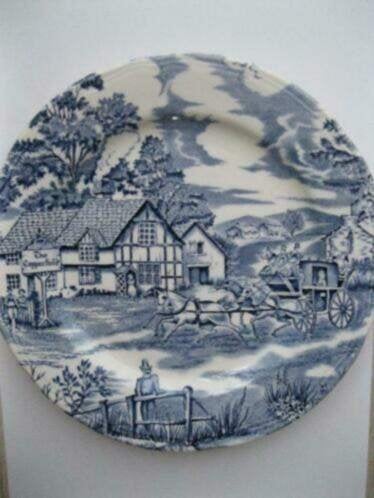 Englisch style blauw bordje handpainted Luneville France, Ophalen of Verzenden